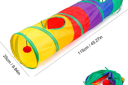 24Pcs Cat Toys Kitten Interactive Pet Toys Assortments, Foldable Rainbow S-Tunnel, Cat Feather Teaser, Wand Interactive Feather Toy, Fluffy Mouse, Crinkle Balls, Bell Play for Cat, Puppy, Kitty, Kitten