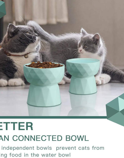 Load image into Gallery viewer, Cat Bowls,Ceramic Cat Bowls anti Vomiting,Raised Food and Water Bowl Set for Cats and Small Dogs,13.5 Oz,Green
