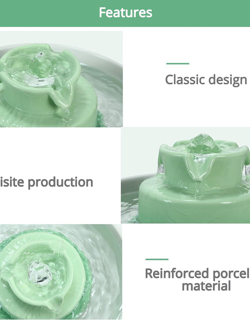 Load image into Gallery viewer, Ceramic Cat Water Fountain, 2.1L/71Oz Cupcake Cat Fountain for Dog and Cat Indoor, 2 Ultra Quiet Pumps (Green)
