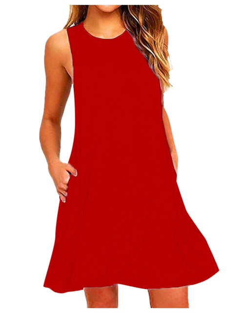 Load image into Gallery viewer, Fesfesfes Summer Dresses for Women round Neck Casual Mini Dress Solid Color Sleeveless Tank Dress Loose above Knee Sun Dress Summer Sale
