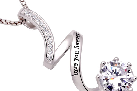 Jewelry Sterling Silver "Love You Forever" Cubic Zirconia Pendant Necklace
