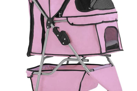 3 Wheels Pet Dog Stroller Cat Cage for Medium Small Dogs Cats Travel Folding Carrier Waterproof Puppy Stroller with Cup Holder & Removable Liner,Pink
