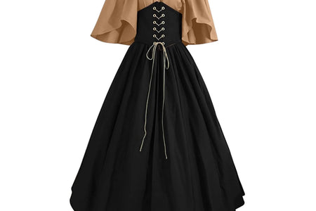 Womens Renaissance Faire Dresses Irish Traditional plus Size Dresses Ruffle over Dress Corset Retro Gown