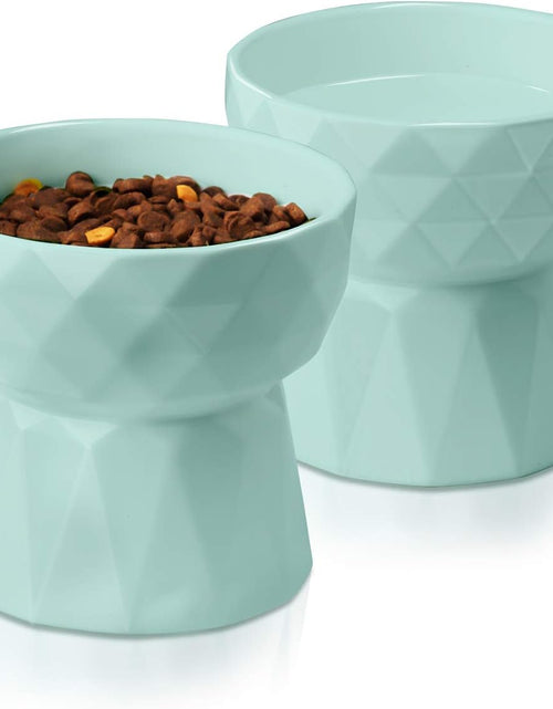 Load image into Gallery viewer, Cat Bowls,Ceramic Cat Bowls anti Vomiting,Raised Food and Water Bowl Set for Cats and Small Dogs,13.5 Oz,Green
