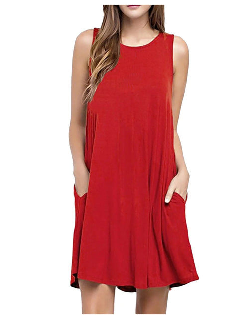 Load image into Gallery viewer, Fesfesfes Summer Dresses for Women round Neck Casual Mini Dress Solid Color Sleeveless Tank Dress Loose above Knee Sun Dress Summer Sale
