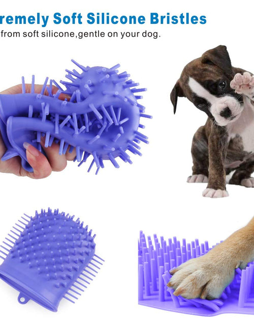 Load image into Gallery viewer, Dog Paw Cleaner Cup with Towel Pet Foot Washer Protable Dogs Cleaning Brush for Puppy Cats Massage Grooming Dirty Claws (Purple)
