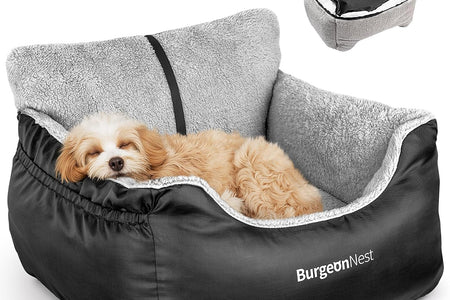 Dog Car Seat for Small Dogs, Soft Pet Car Travel Home Bed under 25 Lbs, Fully Detachable and Washable Cat Booster Carseats with Storage Pockets and Clip-On Leash Portable Carrier,Black