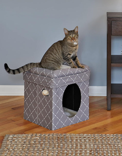 Load image into Gallery viewer, Cat Cube - Cat House / Cat Condo in Fashionable Mushroom Diamond Print, 15.5L X 15.5W X 16.5H Inches
