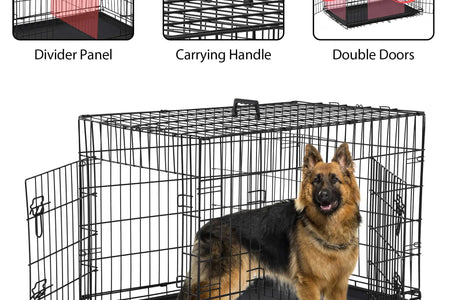 42 Inch Dog Crate, Dog Crates and Kennels Foldable Large Dog Crate for Large Dogs with Handle Double-Door Outdoor Metal Wire Dog Cage with Plastic Tray for Medium Dogs, Pink